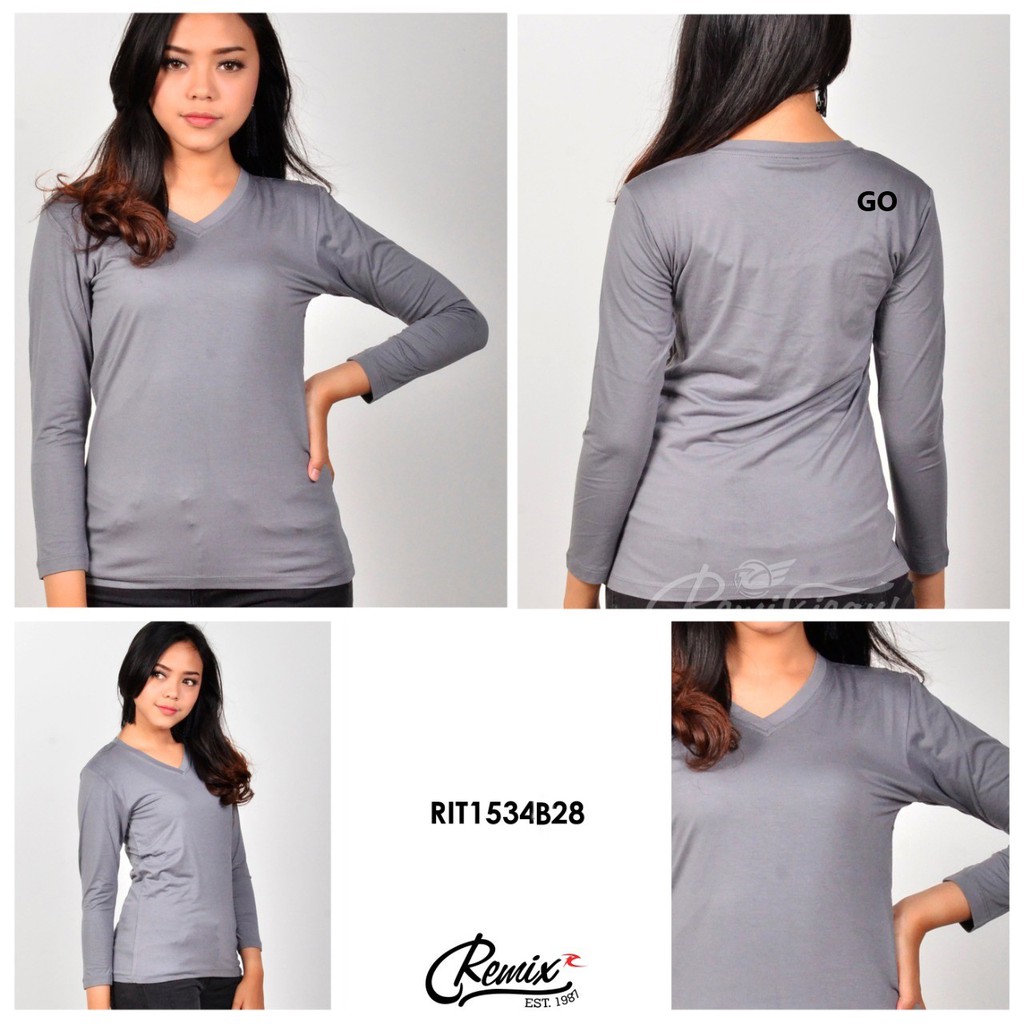 gof REMIX By (CARDINAL)   KAOS OBLONG Wanita T-Shirt Lengan Panjang Kerah V-Neck