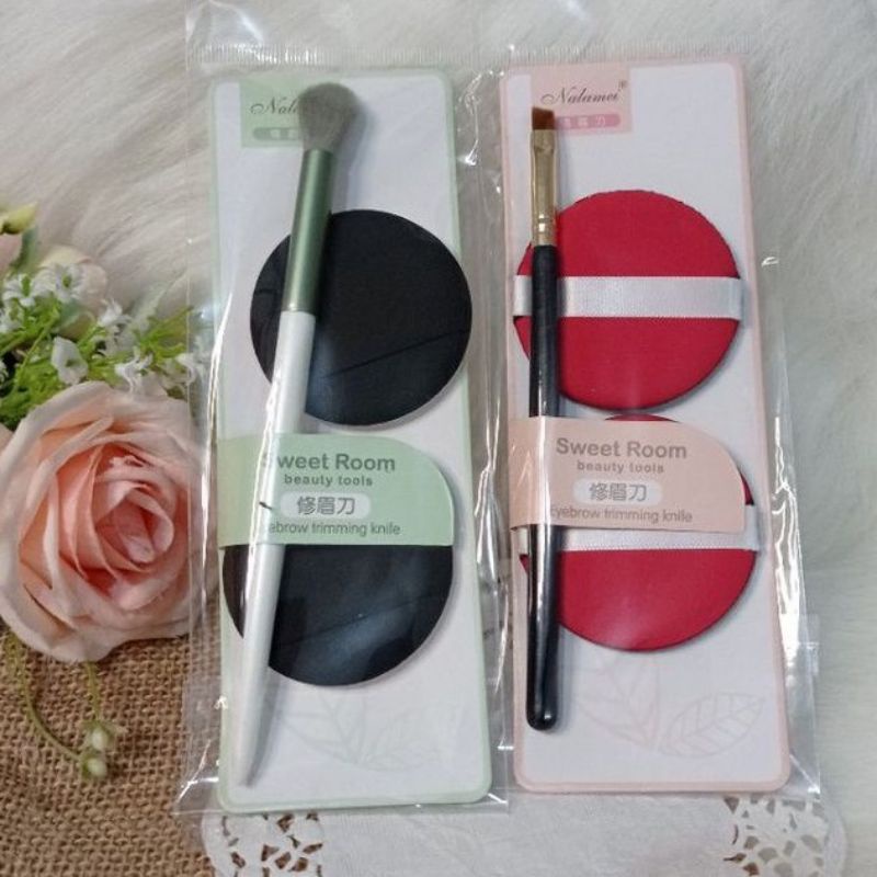 `ღ´ PHINKL `ღ´ Nalamei Spons Cushion isi 2 pcs + Kuas eyeshadow untuk makeup aplikasi bb cream sunscreen