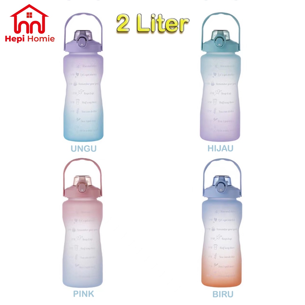 [HH] BOTOL MINUM KOREA JUMBO PELANGI 2 LITER VIRAL THUMBLER GRADIASI TANDA WAKTU MOTIVASI / WATER BOTTLE 2L FREE 2D &amp; 3D STICKER