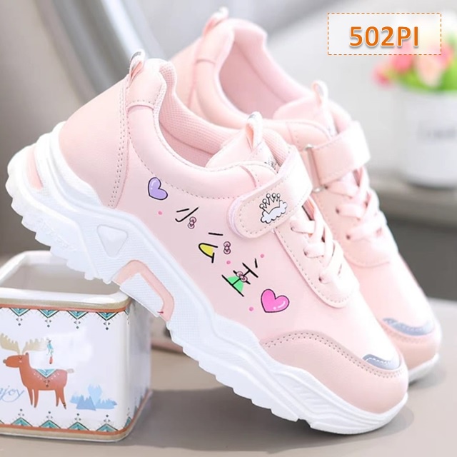 Sepatu Sneakers Anak Lovely Cewek Cowok Hitam Pink Putih (502)