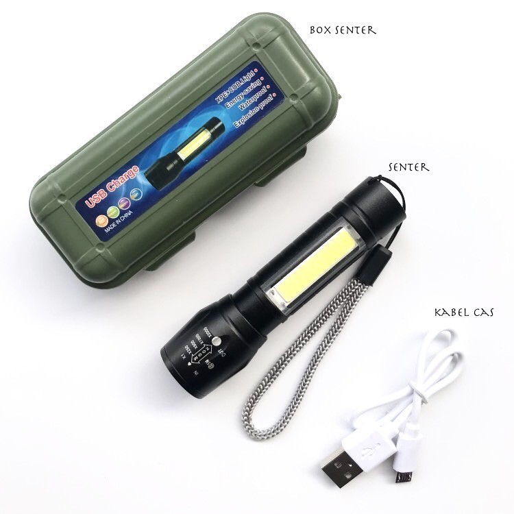 SENTER MINI LED FULL METAL COB USB CHARGE CAS DENGAN BOX HAND TORCH