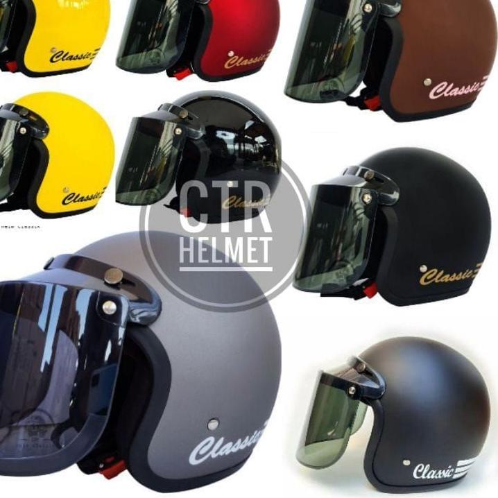 {MURMER} Helm bogo injak ori classic free kaca datar injak batik , hitam -  COD - Bogo classik murah