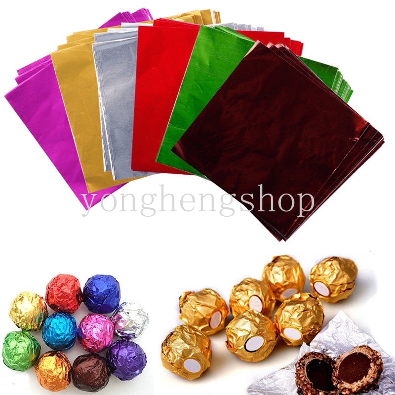 100pcs / set Kertas Foil Pembungkus Permen / Cokelat Untuk Dekorasi Pesta Natal / Festival