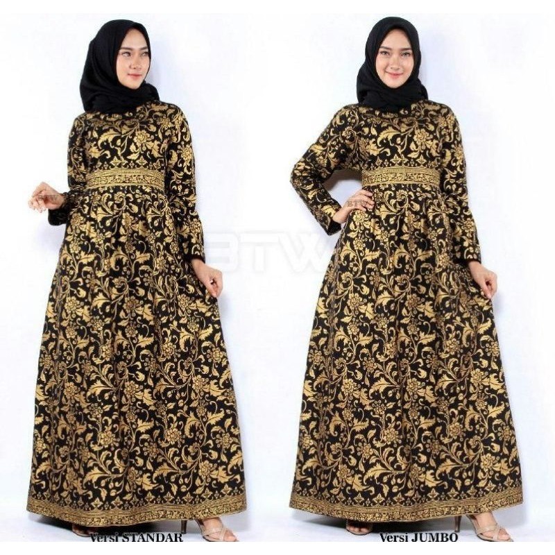 Batik Couple Batik Keluarga Ibu Ayah Dan Anak Maura Couple Sania Ruffle Modern ( Prada Bakung Gold )