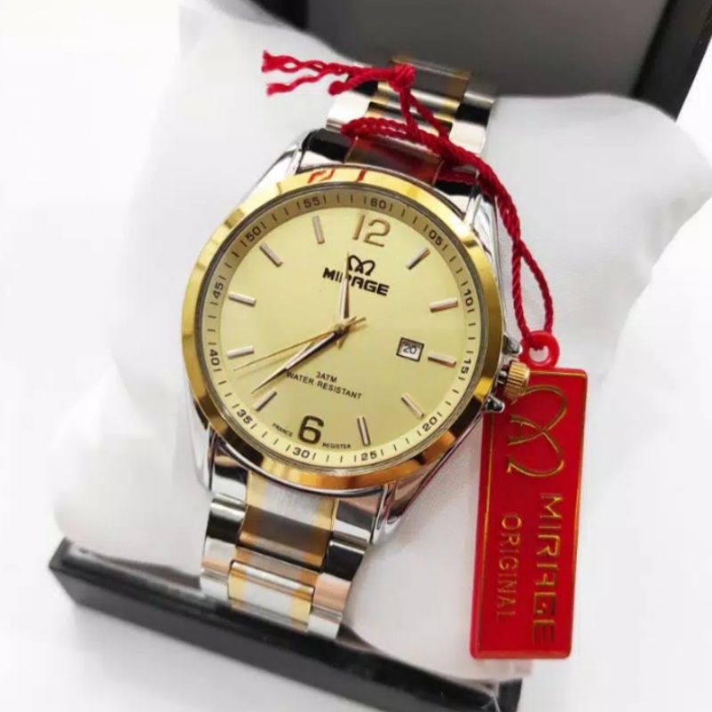jam tangan pria;MIRAGE M8710BRP-Lkombi~ORIGINAL WATER RESISTANT~TGL~STAINLEES