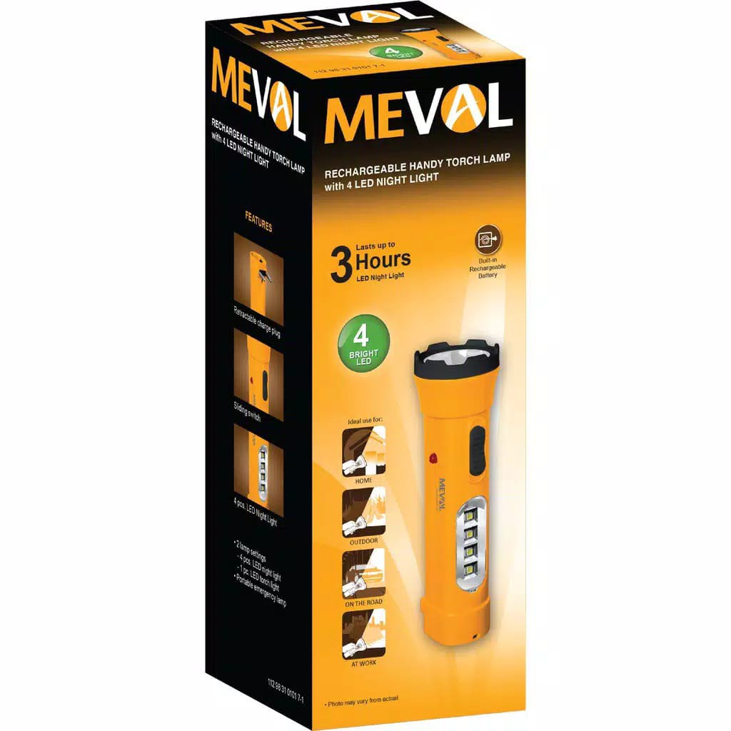 Senter LED 1W + Lampu Tidur 4 LED Warna Putih - Meval / Senter Meval 3 Hours