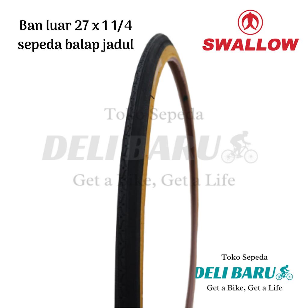 Swallow Ban luar 27 x 1 1/4 list kuning sepeda balap jadul