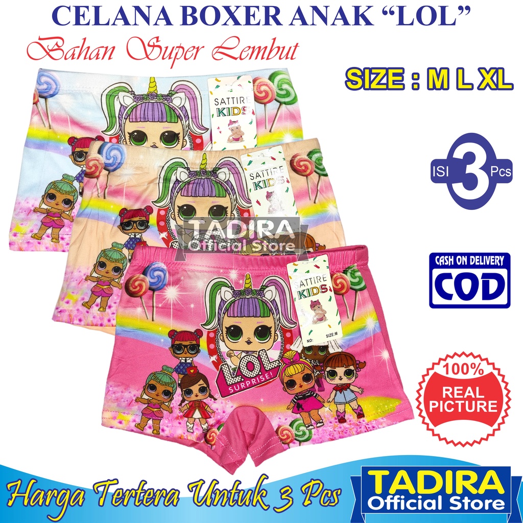 3 Pcs Celana Boxer Anak Perempuan Gambar Kartun Celana Dalam Anak Cewek Karakter Lucu Multiwarna TADIRA