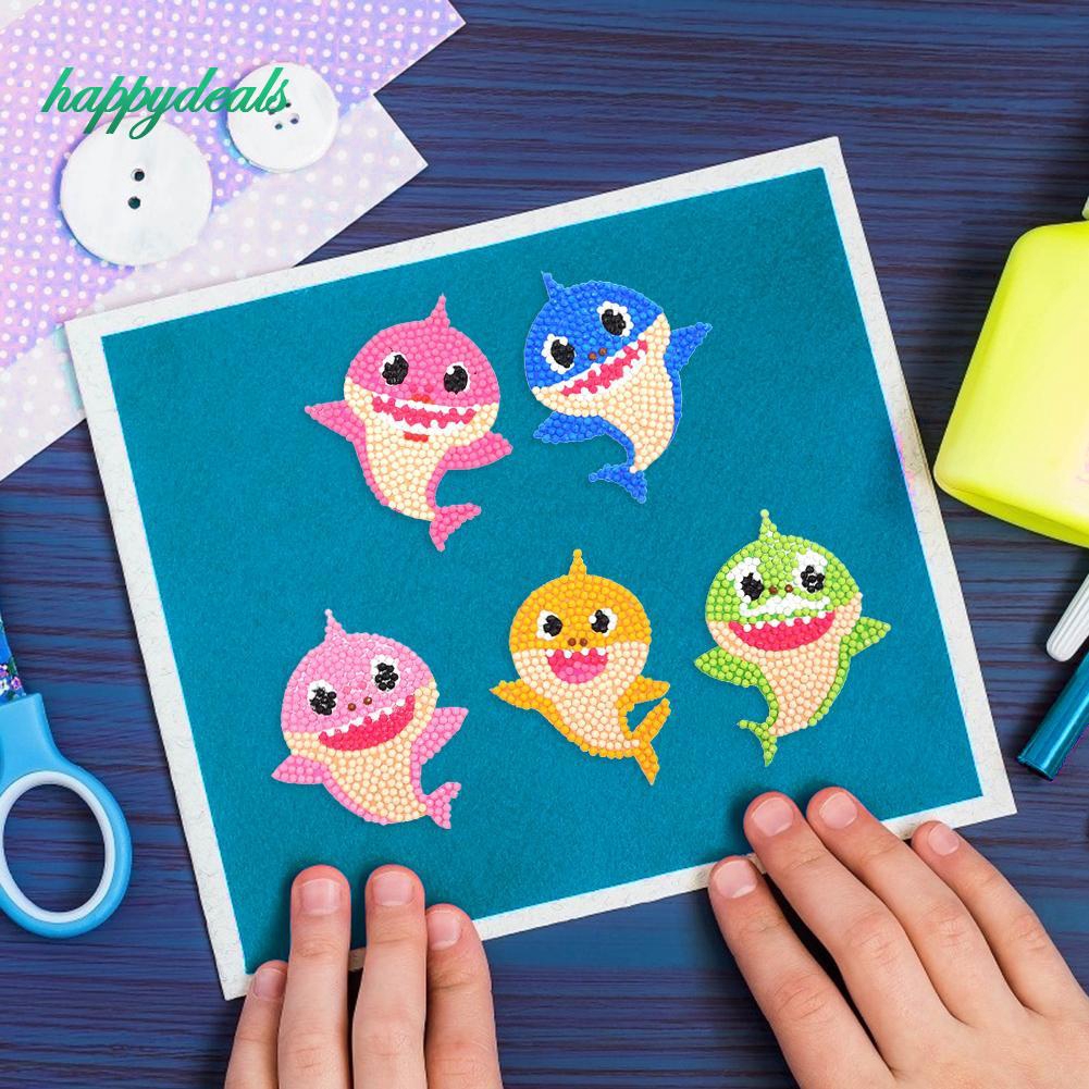 DIY Lukisan Diamond 5D Dengan Gambar Kartun Ikan Hiu Untuk Hiasan Dekorasi Rumah