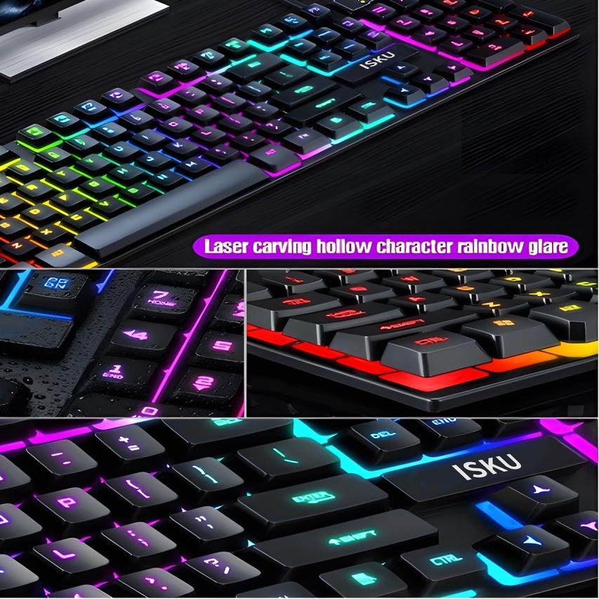 ♕ ISKU Paket Keyboard dan mouse RGB/Set mouse dan keyboard komputer gaming mechanical USB Cable/keyb