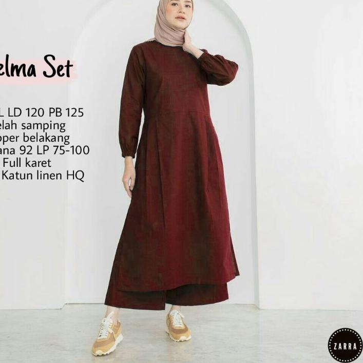 Best Setelan Linen by Zarra. Helma set - Atasan Long Tunik dan Bawah Celana Panjang Linen
