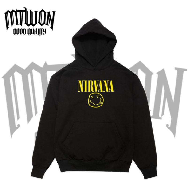 Jaket Hoodie band NIRVANA rock metal punk jacket non Zipper hitam pria wanita dewasa tee katun baby 