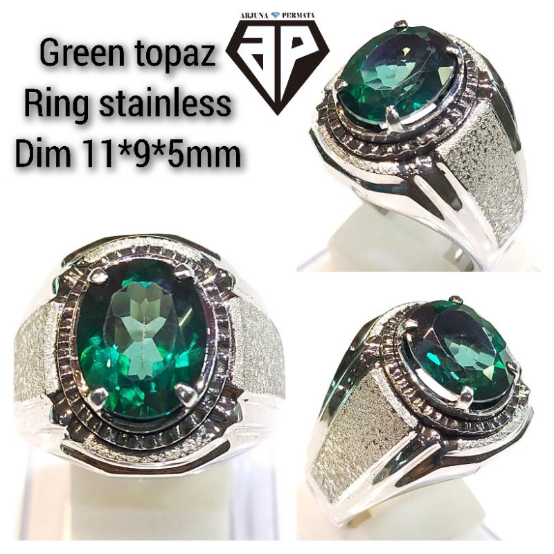 cincin batu permata green topaz asli natural