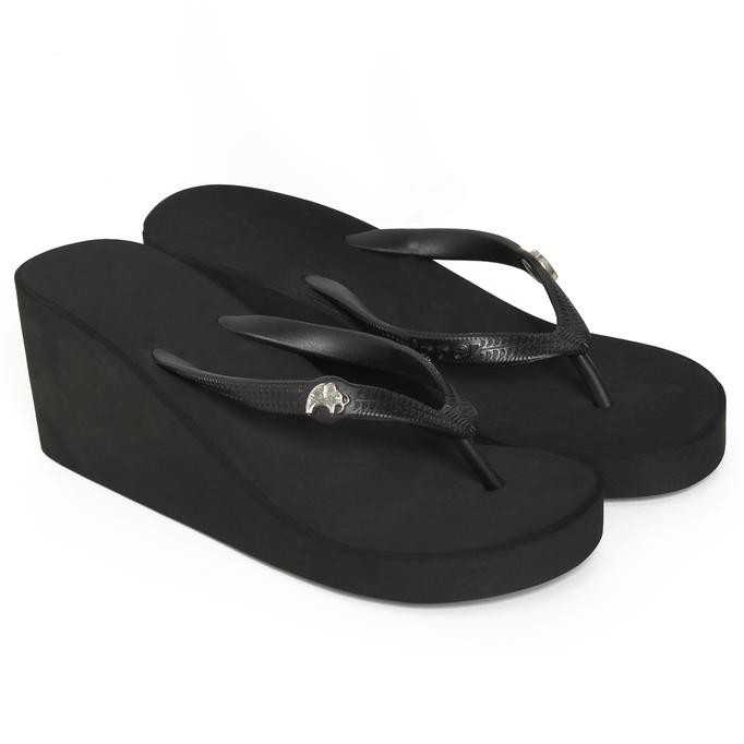 Sandal Wanita Fipper Wedges Full Black P8502