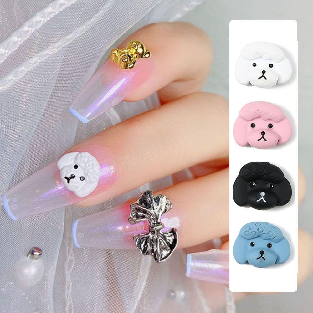 AUGUSTINA Agustinina Nail Art Berlian Resin Bentuk Hewan Lucu Kepala Anjing DIY Perhiasan Nail Art