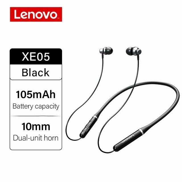 HEADSET BLUETOOTH SPORT LENOVO XE05 HE05 PRO MAGNETIC WIRELESS BASS - Hitam XE05