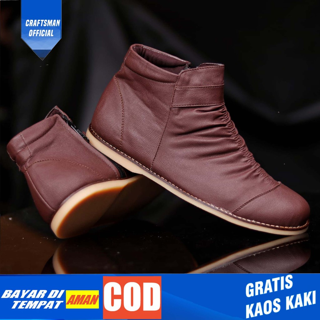 CRAFTS X ZIPPER  Sepatu Kasual Pria Kantor Loafers Fashion Hitam Kulit Syntetic Asli Buatan Tangan