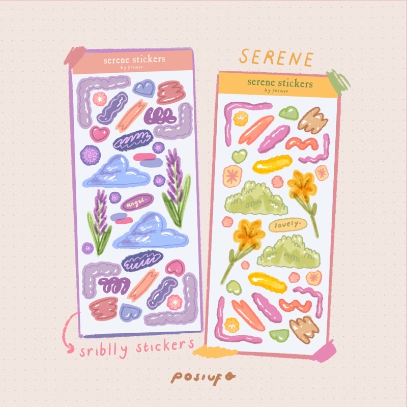 

serene scribbly sticker sheet