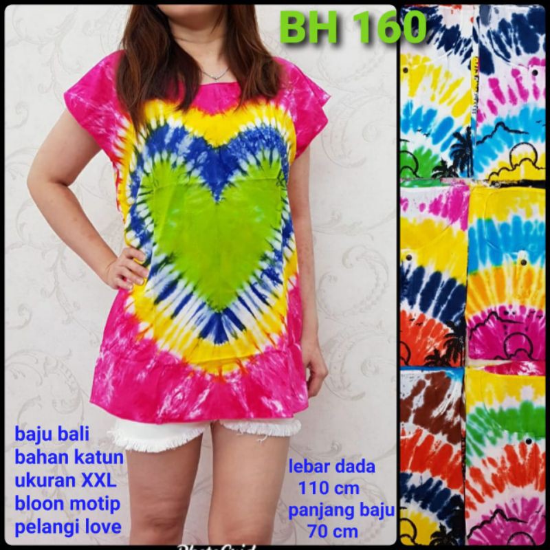 BH 160 meygrosir baju bali rayon bagus XL pelangi love polos jumbo