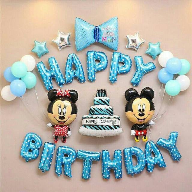 [PAKET] Kids BIRTHDAY Set MICKEY MINNIE TART BLUE Dekorasi Backdrop Ulangtahun Anak