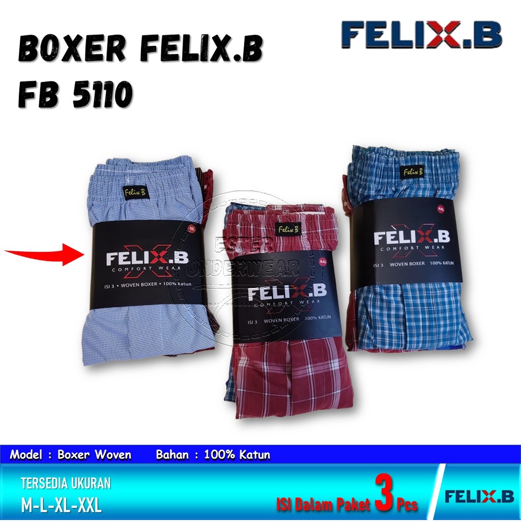 Felix.B Celana Boxer Woven Pria FB 5110 ISI-3Pcs