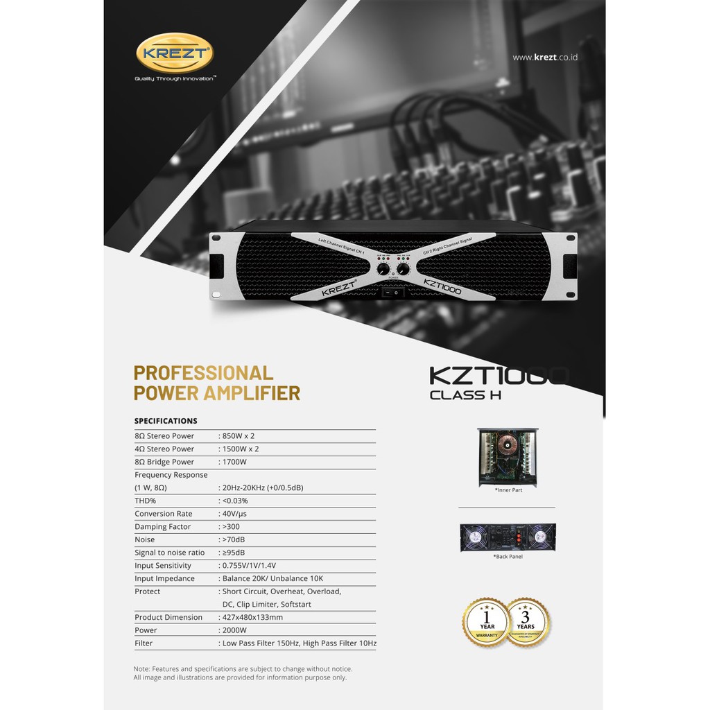 PROFESSIONAL POWER AMPLIFIER KREZT KZZT 1000