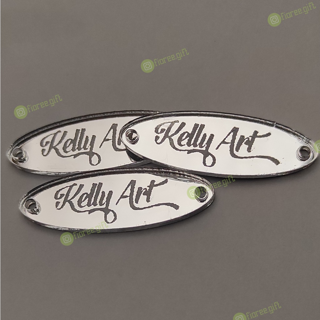 Label Hijab Akrilik SILVER 1x3.5 cm | Label Hijab Branding | Custom Cutting Label | Fioree gift