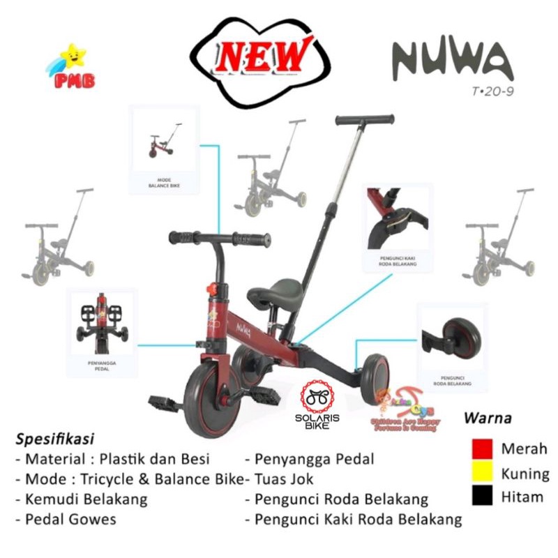 Balance Bike Sepeda Tricycle 3 in 1 PMB NUWA T20-5 T20-9