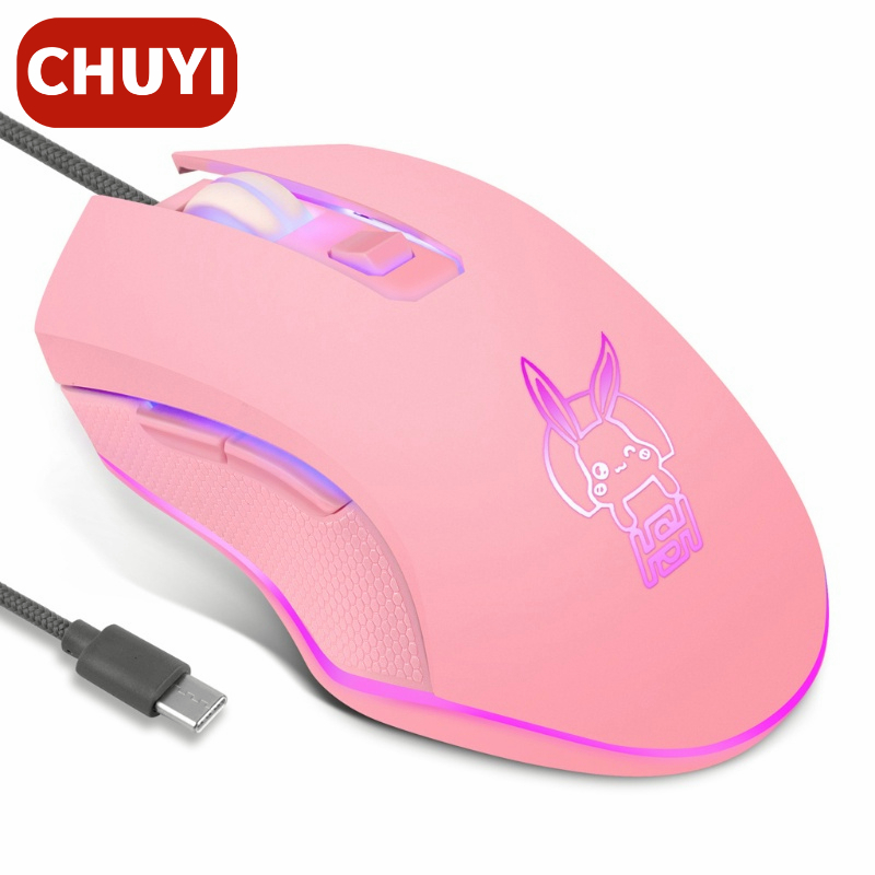 Mouse Gaming USB-C Hening Luminous Warna-Warni Untuk Notebook / Komputer