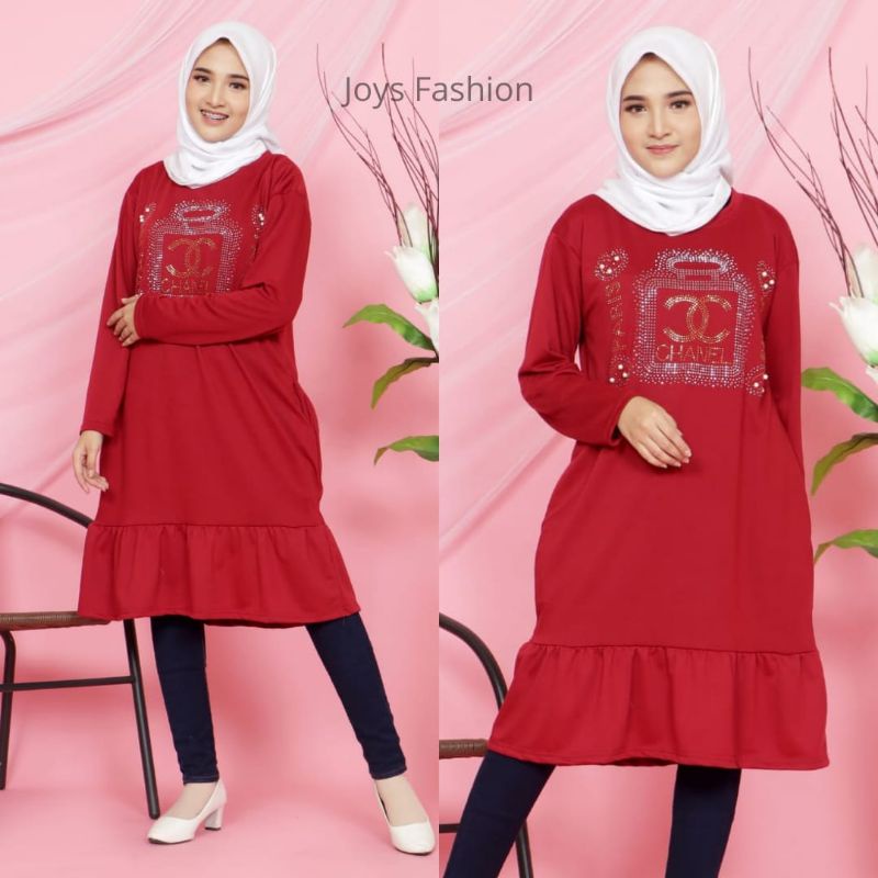 JF Tunik Kaos Wanita Lengan Panjang Dewasa Terbaru Rempel Babyterry Jumbo Muslimah Mote ANELA MOTE REMPEL