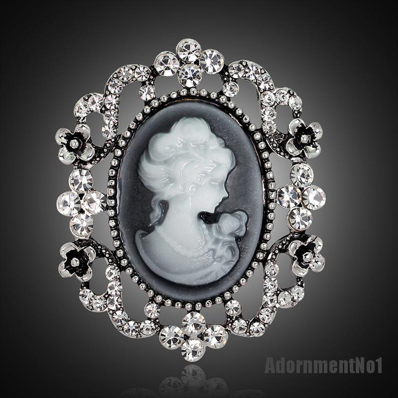 (Adornmentno1) 1pc Bros / Pin Gaya Victoria Motif Cameo Aksen Kristal Untuk Aksesoris Wanita / Pesta Pernikahan