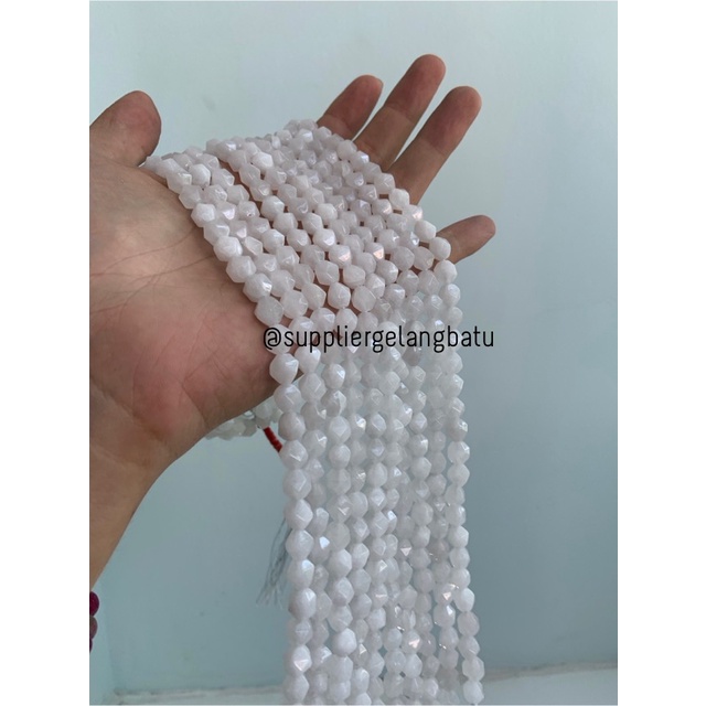 batu faceted hexagon Stone 8mm white agate putih aksesoris bahan akik