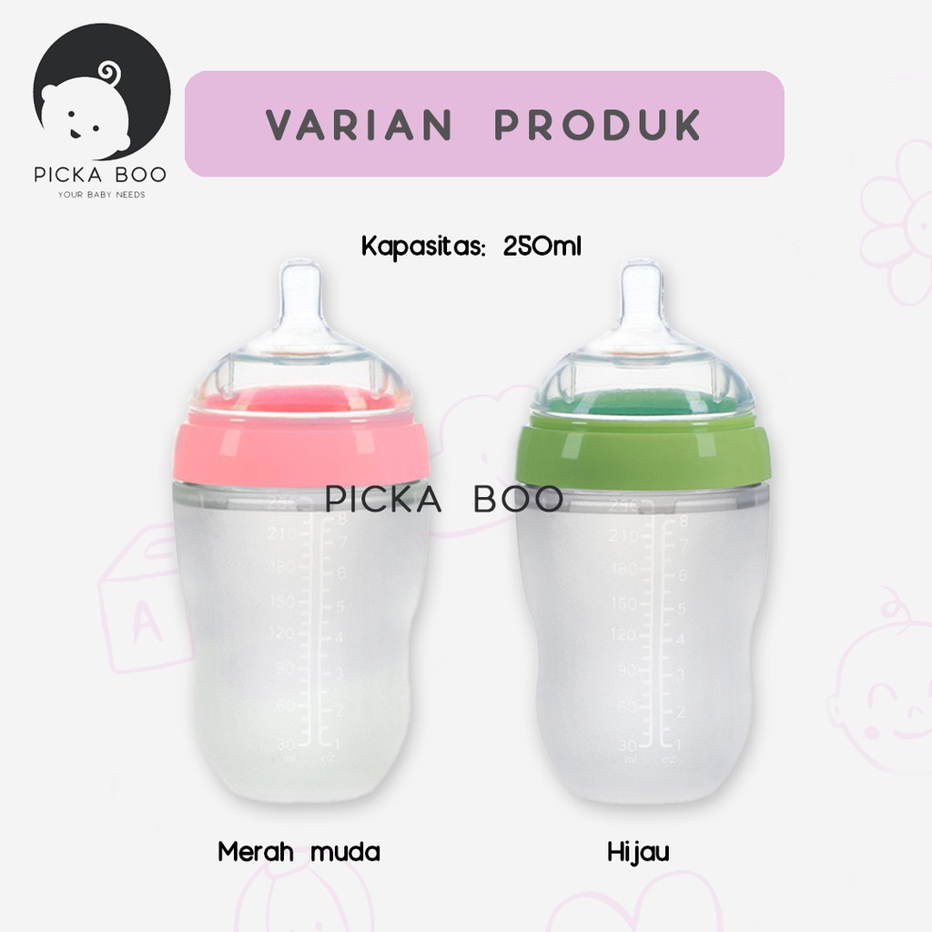 PICKA BOO Premium Botol Dot Silikon 150ml / 250ml Botol Susu Bayi Wide Neck Silicone Food Grade Tahan Panas Wideneck