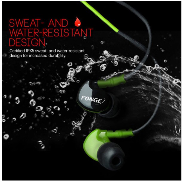 Fonge Sport Earphone Stereo Bass Waterproof with Microphone Black