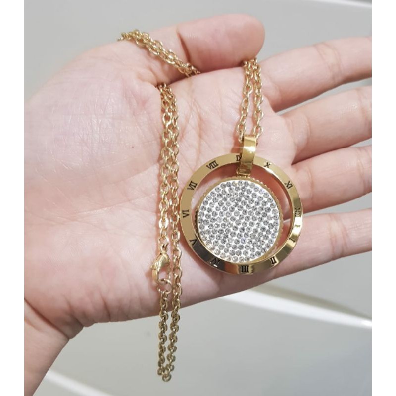 promo kalung panjang hijab gold & rose gold titanium