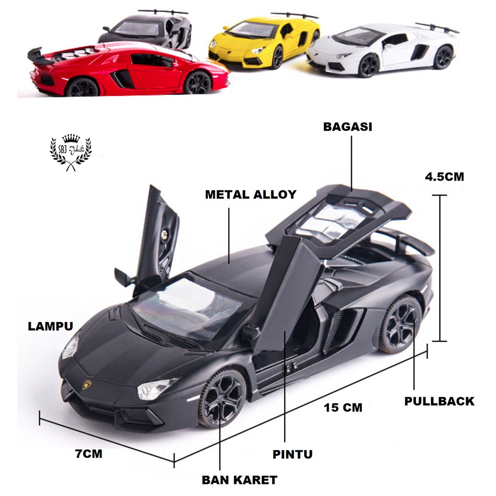 Diecast miniatur mobil Lamborghini LP740 Metal Series Skala 1:32 dengan tatakan