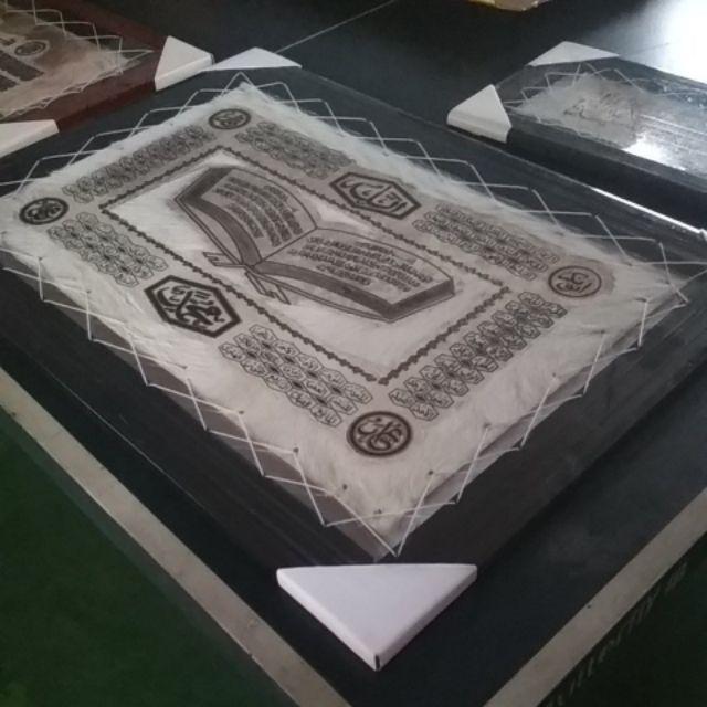 Kaligrafi Alfatihah, Ayat Kursi & Asmaul Husna Kitab Kulit Kambing L 70x50 Cm - Bingkai Hitam