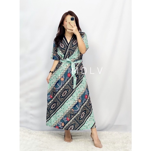 MDLV ~ 12345# Canberra Midi Wrap Dress Batik Premium Fashion Import