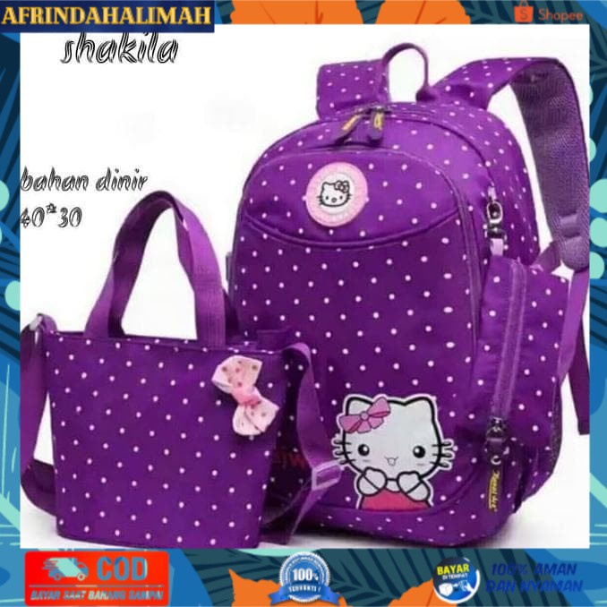 

[TERBARU] Dijual Tas Sekolah Anak Perempuan Hello Kitty Set 3In1 - Biru Muda