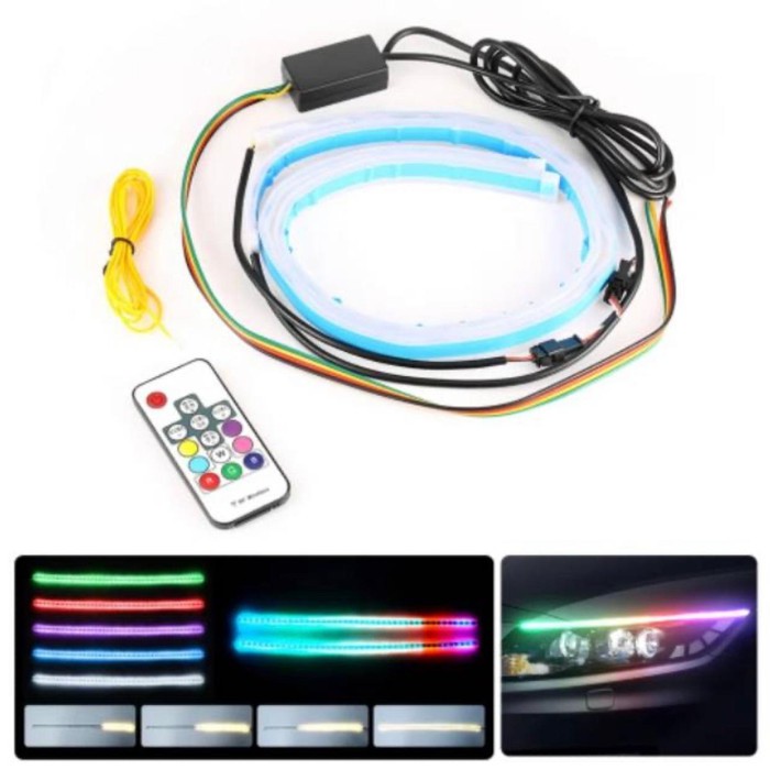 Lampu Alis RGB DRL Fleksibel Remote 45 Cm Universal motor mobil