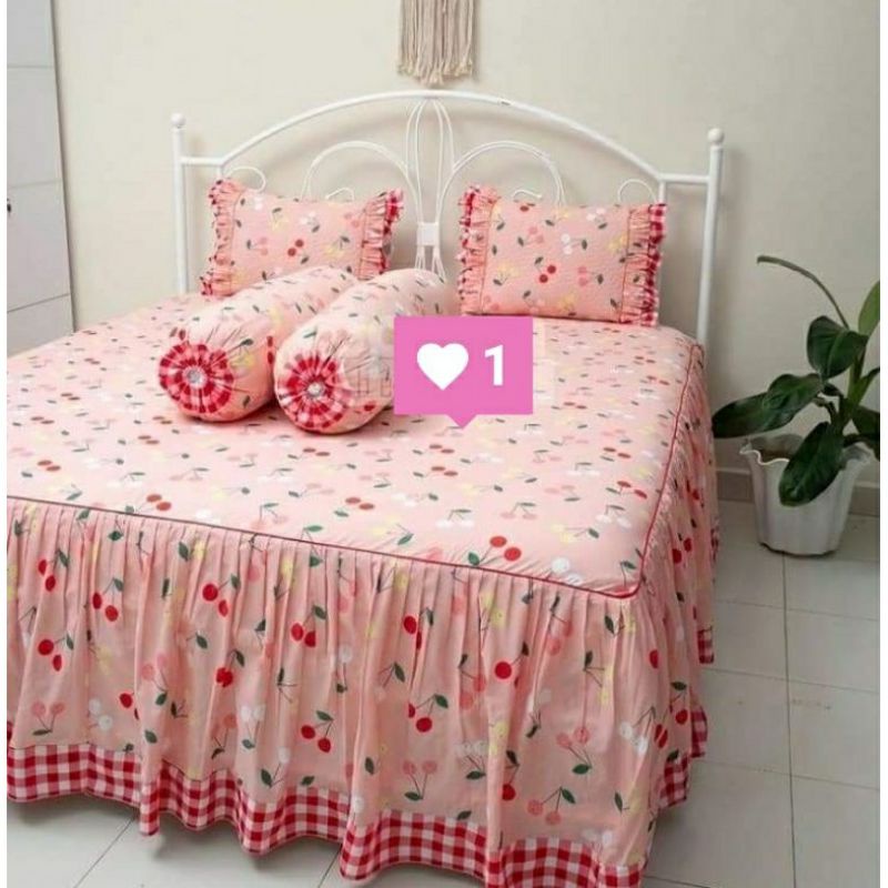 Sprei Rumbai Pengantin Katun Lokal Motif Cherry Kiss by Katun Star