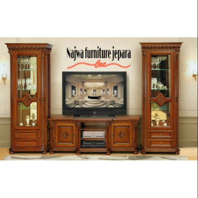 meja tv set+lemari kaca