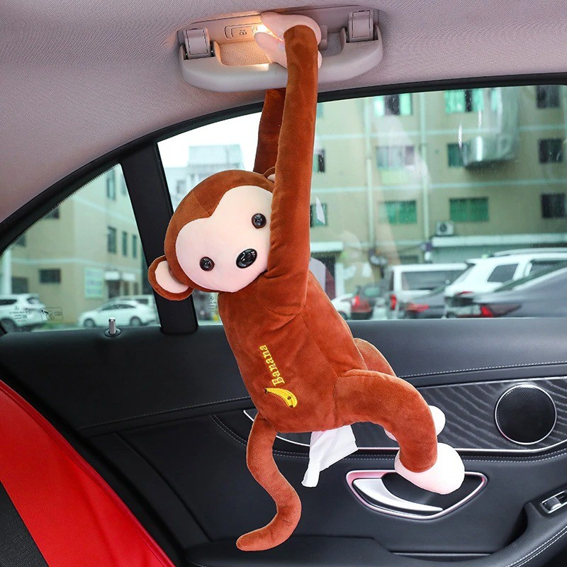 Tempat Tisu Mobil Cartoon Monkey Car Hanging Tissue Box - EA311 - Brown
