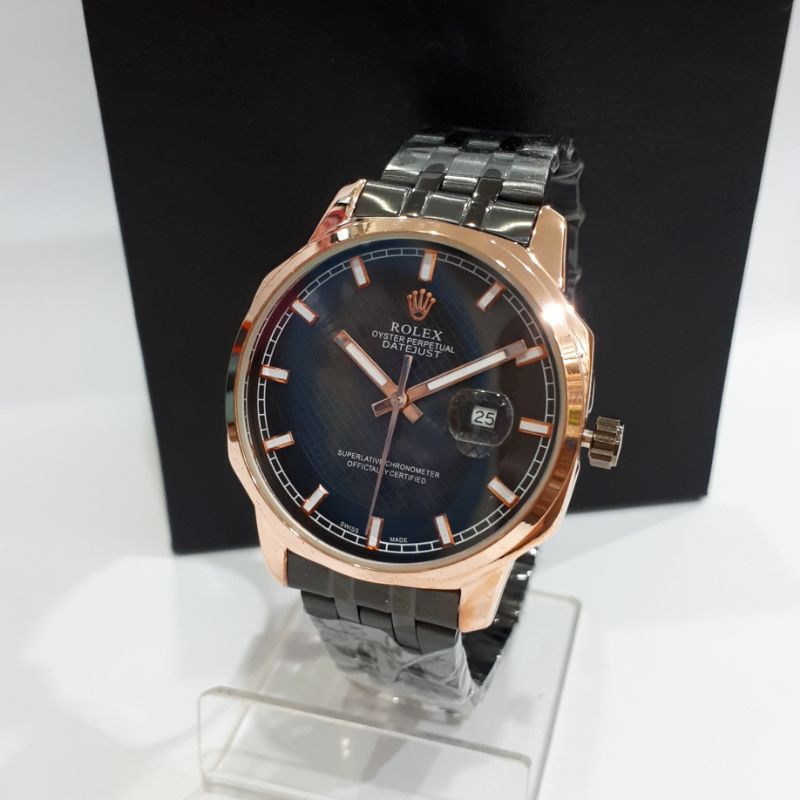Jam tangan Rolex Datejust  Rose Gold Black Pria tanggal