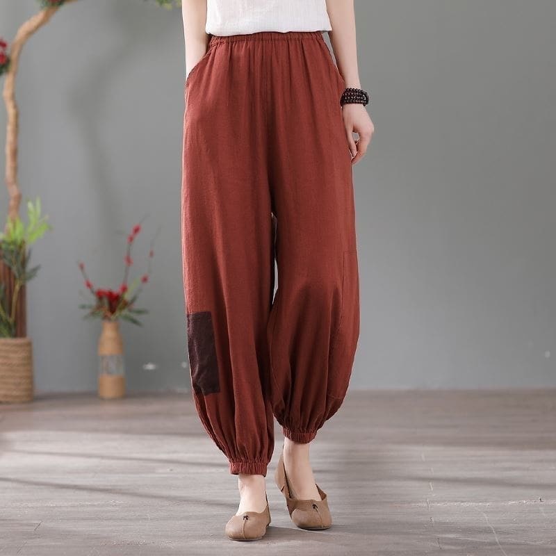 Celana Wanita Panjang Korea Joger - Kala Linen Pants Pinggang Karet - Bawahan Wanita Murah <-Coral
