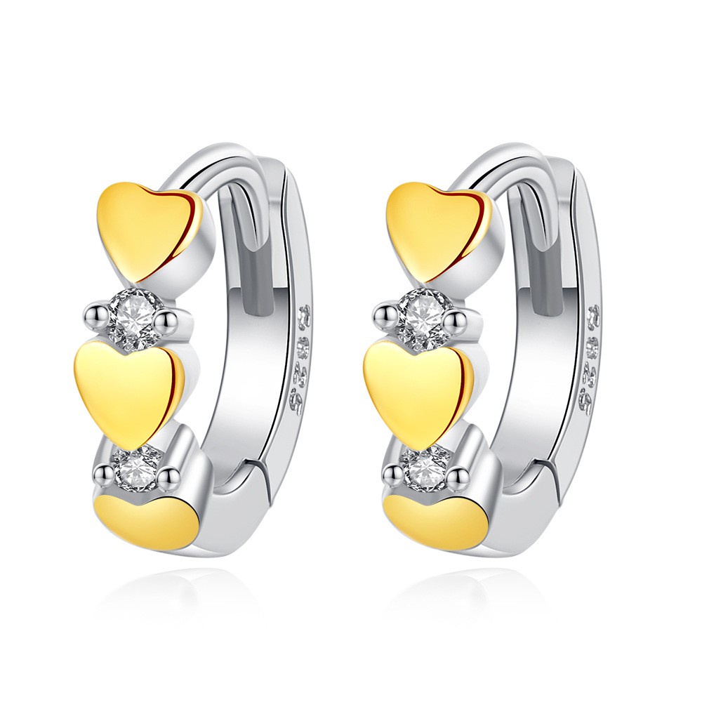 925 Sterling Perak Perempuan Anting-Anting Tulang Ikan Tertanam Berlian Cinta Berbentuk Hati Retro Telinga Klip Fashion Ornamen-J