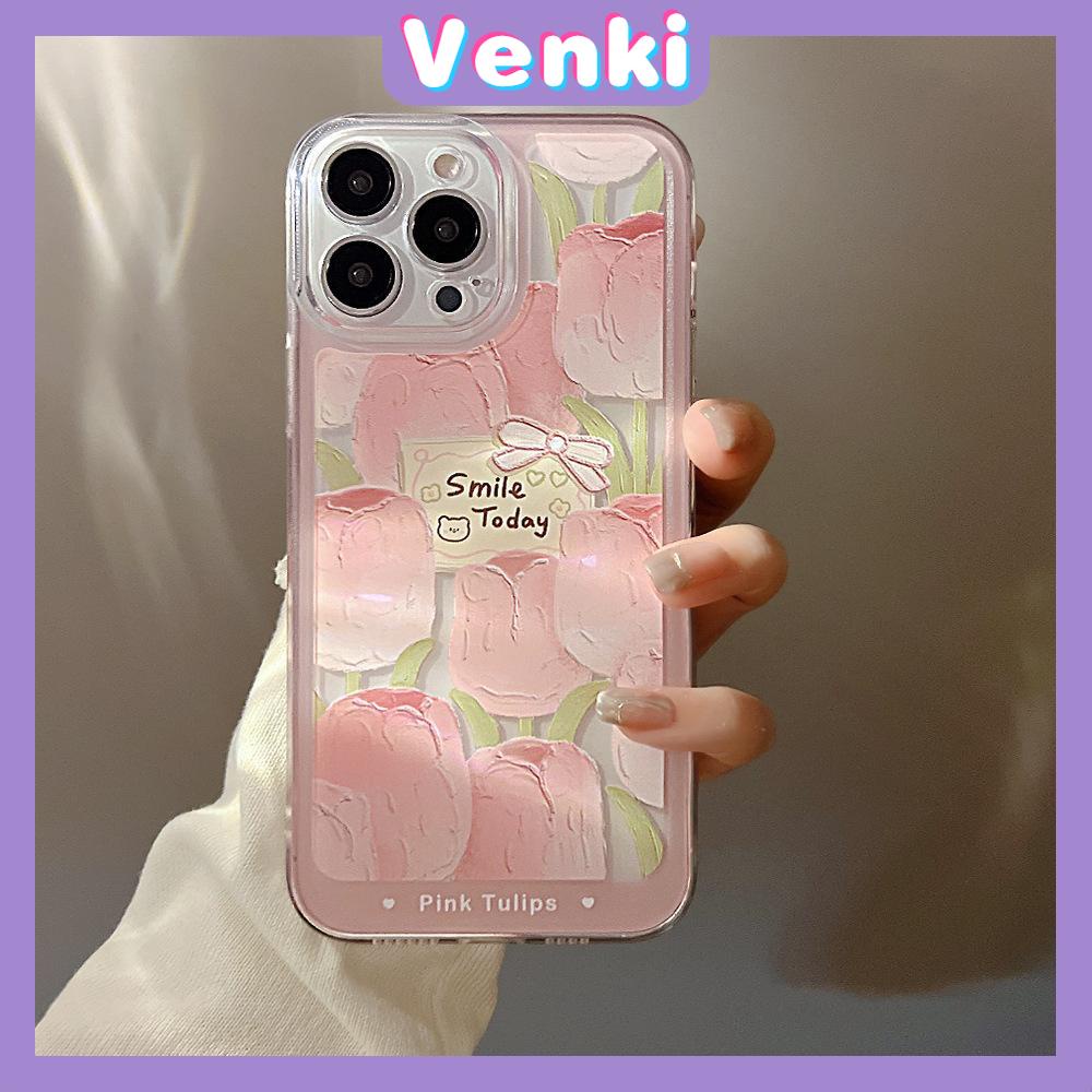 iPhone Case Silicone Soft Case Clear Case Thickened Shockproof Protection Camera Pink Tulip Flower Compatible For iPhone 11 iPhone 13 Pro Max iPhone 12 Pro Max iPhone 7 Plus xr