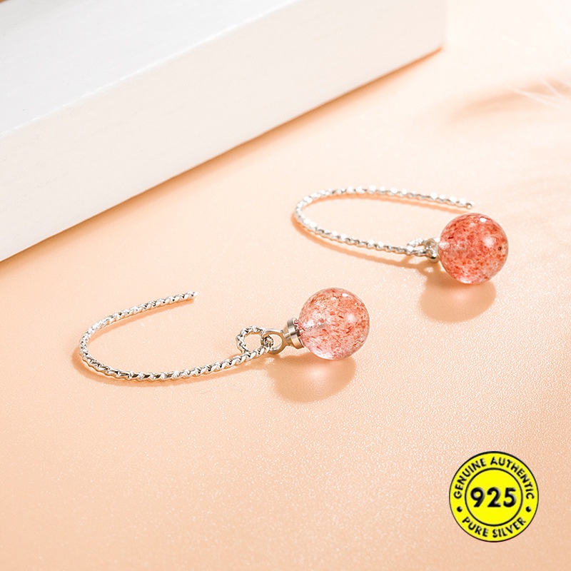 Anting Kait Desain Moonstone Strawberry Kuarsa Anti Alergi Untuk Wanita