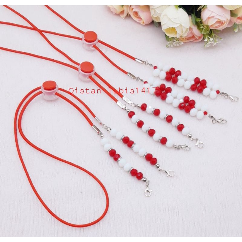 Strap masker merah putih crystal tali elastis