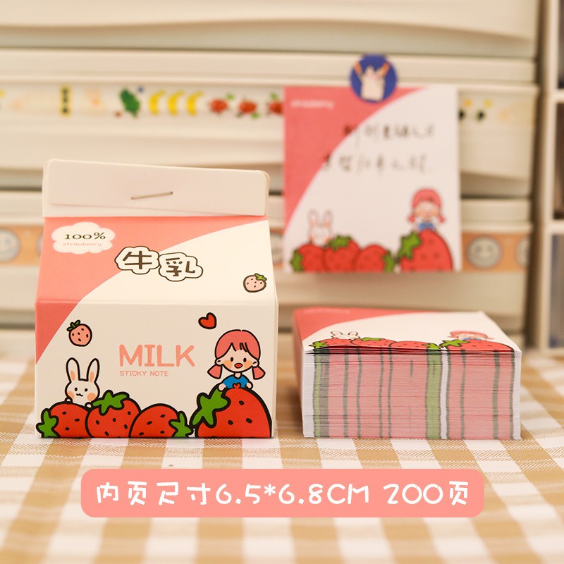 [DZ] ST284 - Box Memo Notes / Sticky Note Kotak Susu Kreatif Portable-13. Strawberry Milk